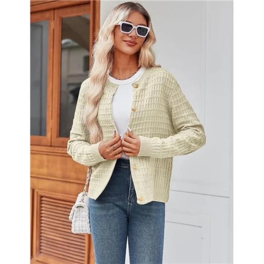 NEW Women's 2025 Cardigan Sweaters Button Down Crew Neck Open Front Long Sleeve - Picture 2 of 4